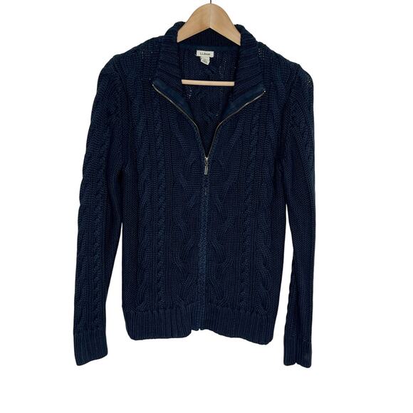 L.L. Bean Sweaters - L.L. Bean Cable Knit Cardigan Sweater Womens SP Navy Full Zip Cotton Fisherman